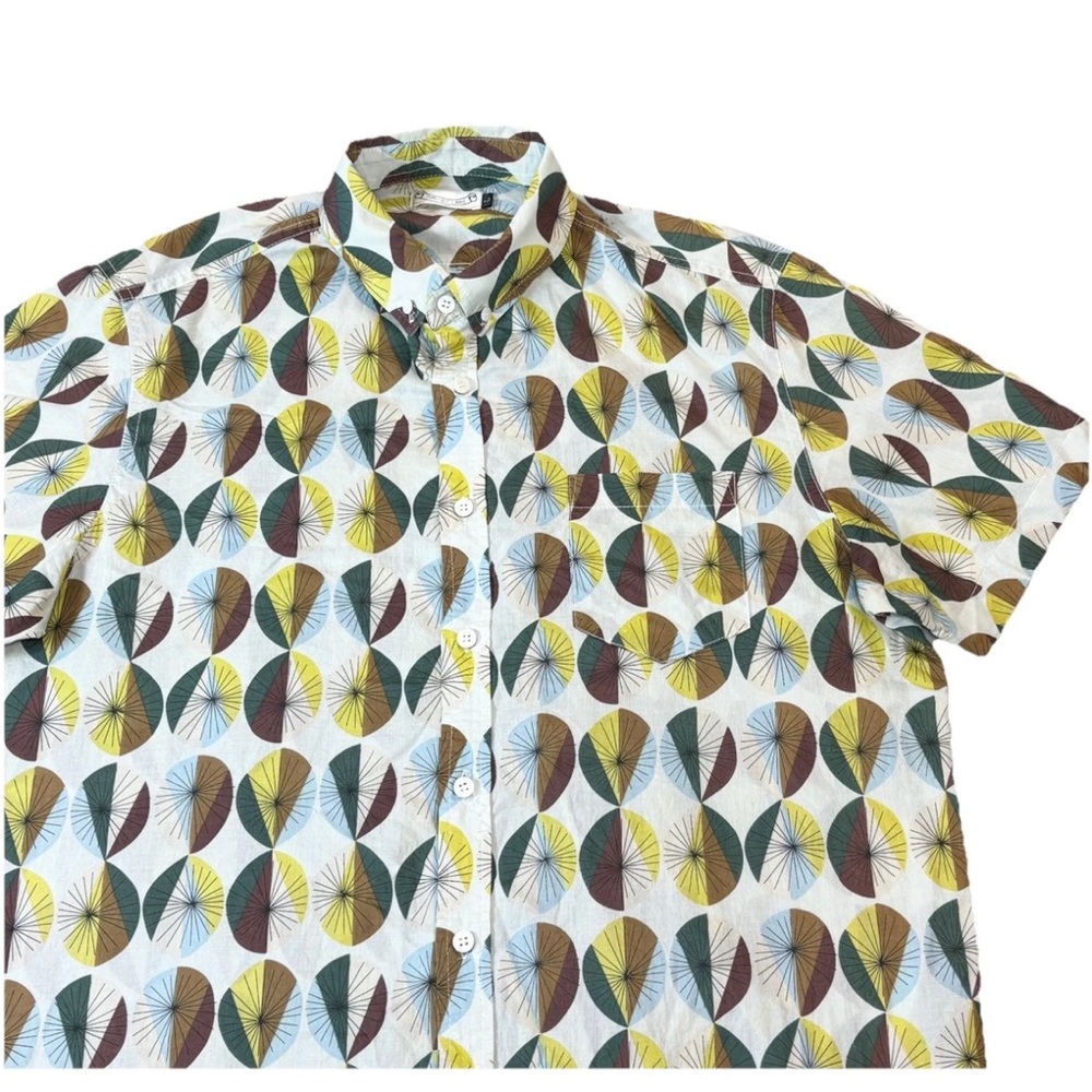 Oxford Lads Button Up Shirt Men’s Large White Geometric Print
